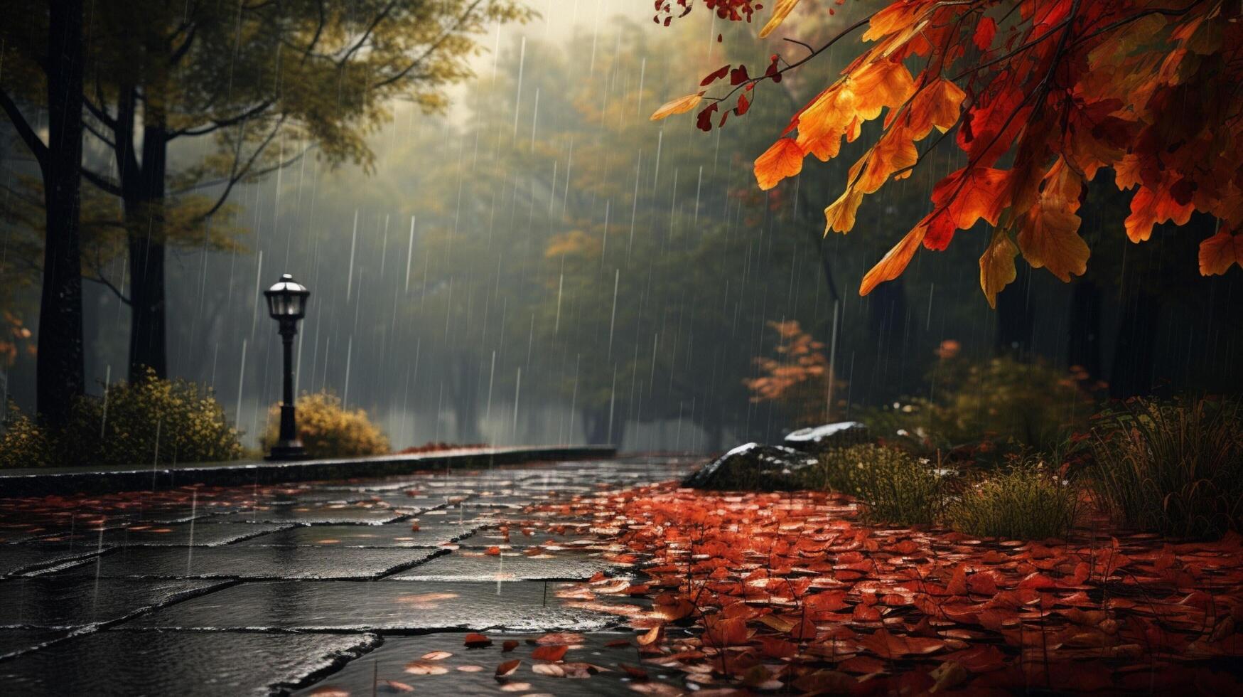 AI generated Rainy Autumn Background photo