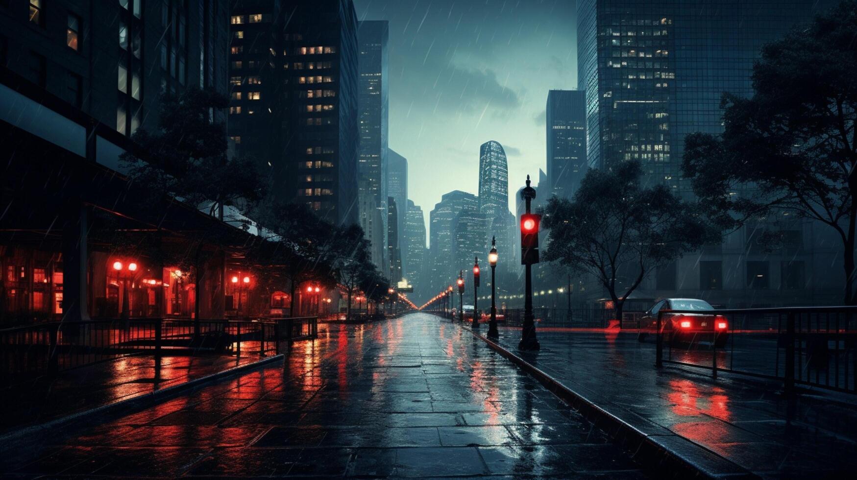 AI generated Rainy City Background photo