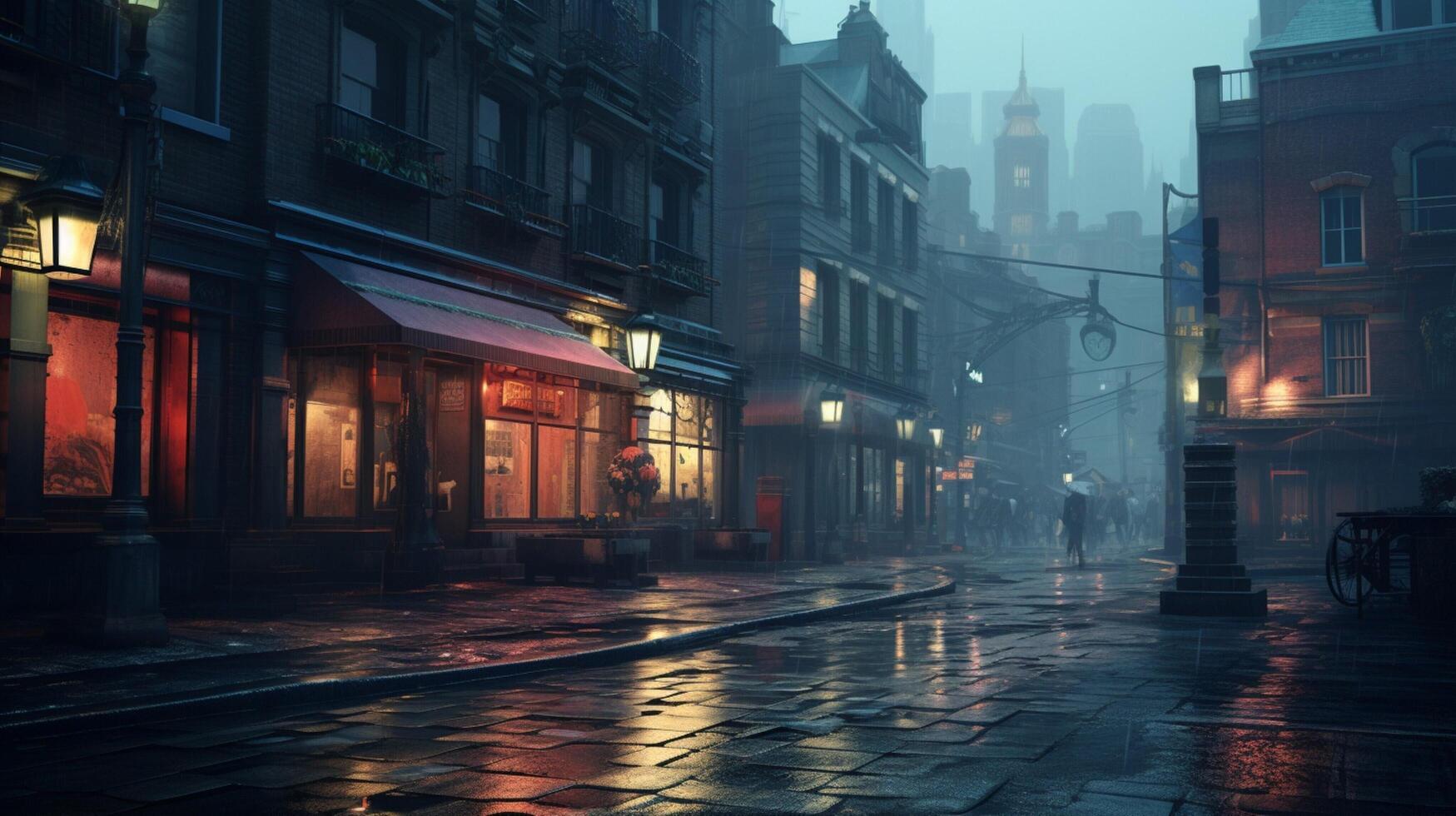 AI generated Rainy City Exploration Background photo