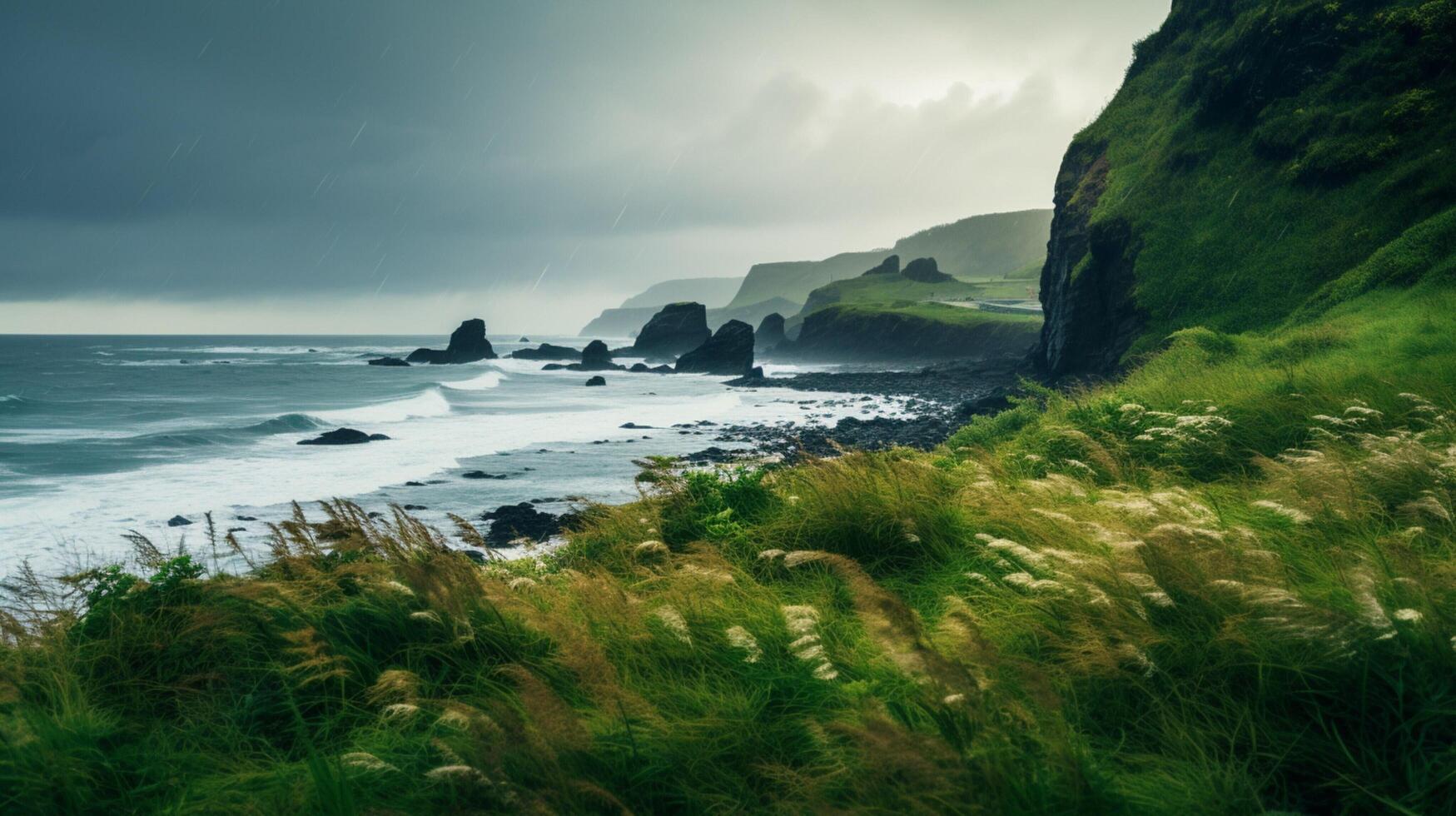 AI generated Rainy Coastal Beauty Background photo
