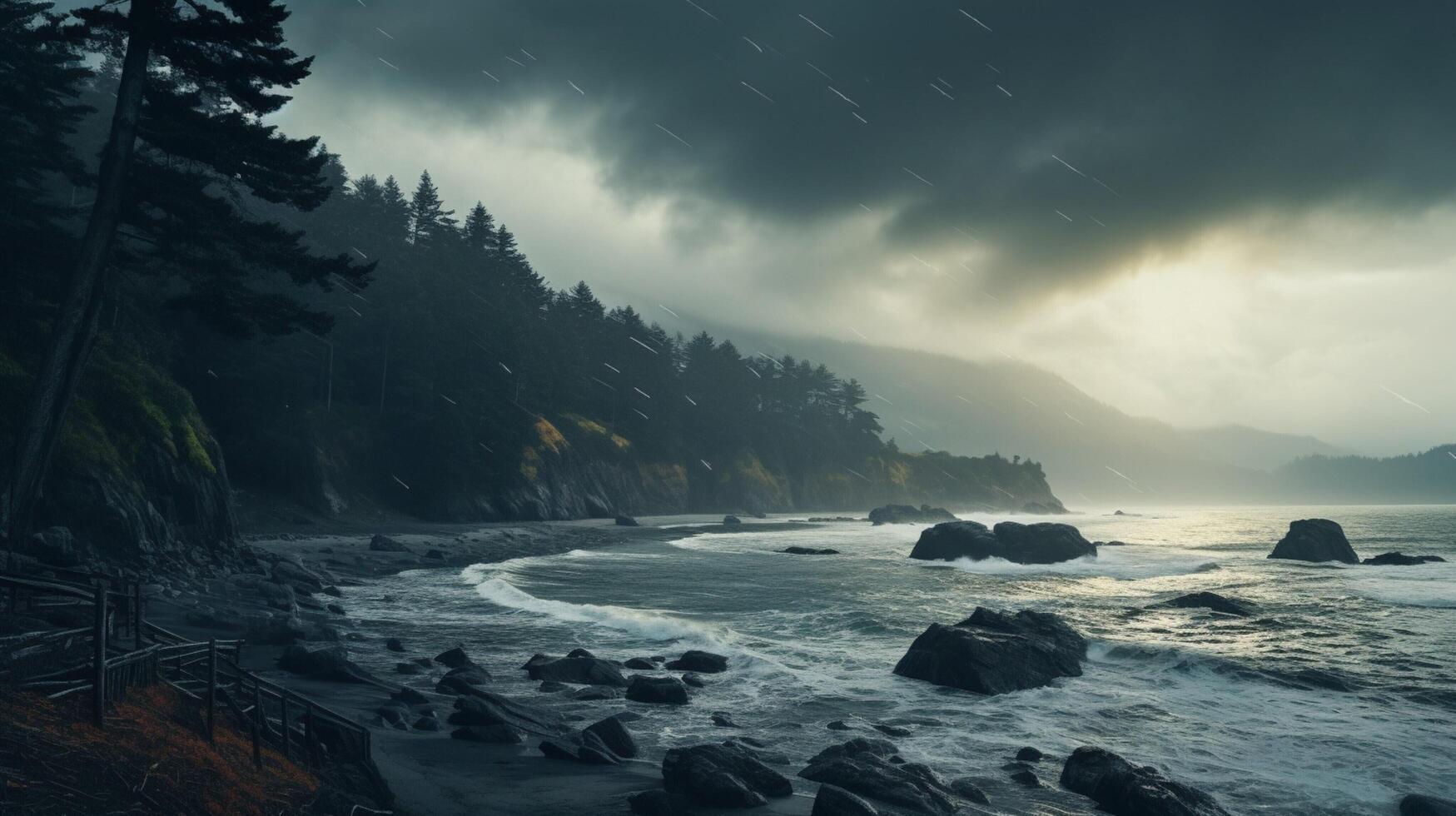 AI generated Rainy Coastal Beauty Background photo