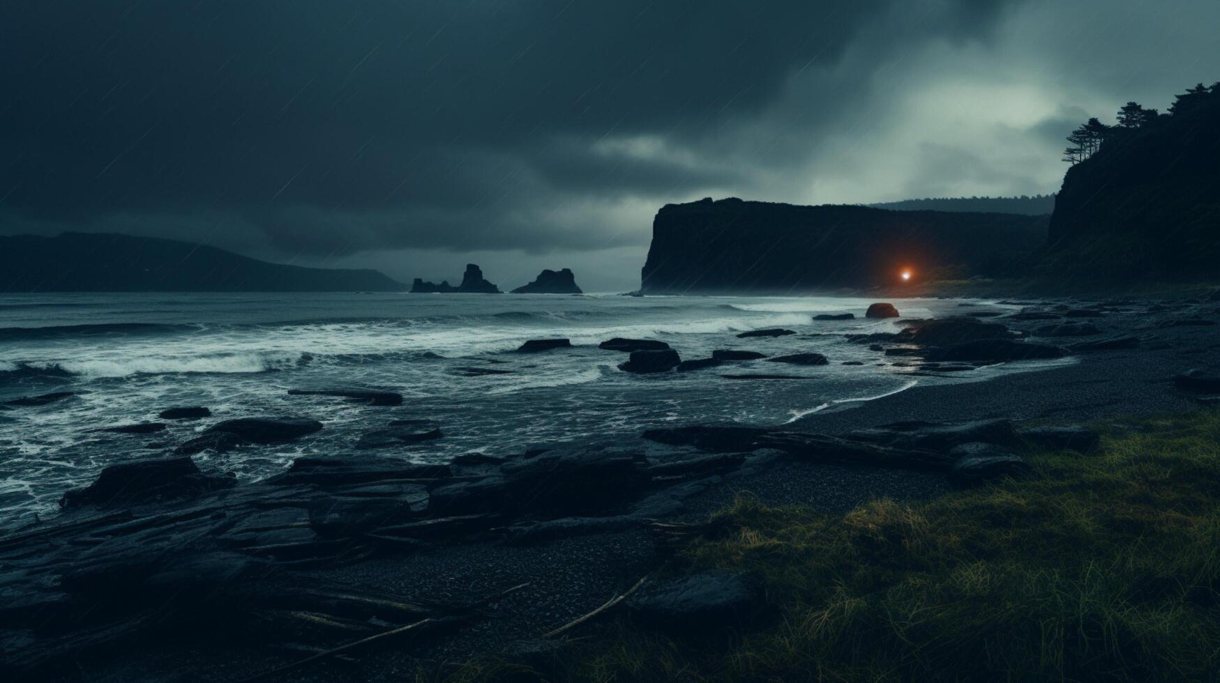 AI generated Rainy Coastal Explorations Background photo