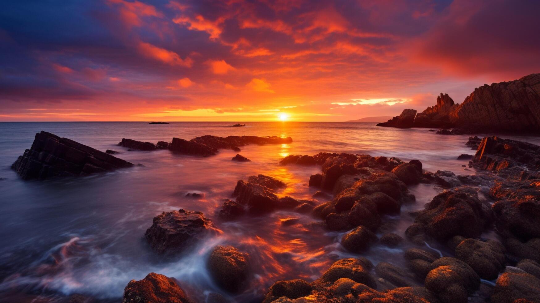 AI generated Rainy Coastal Sunrise Background photo