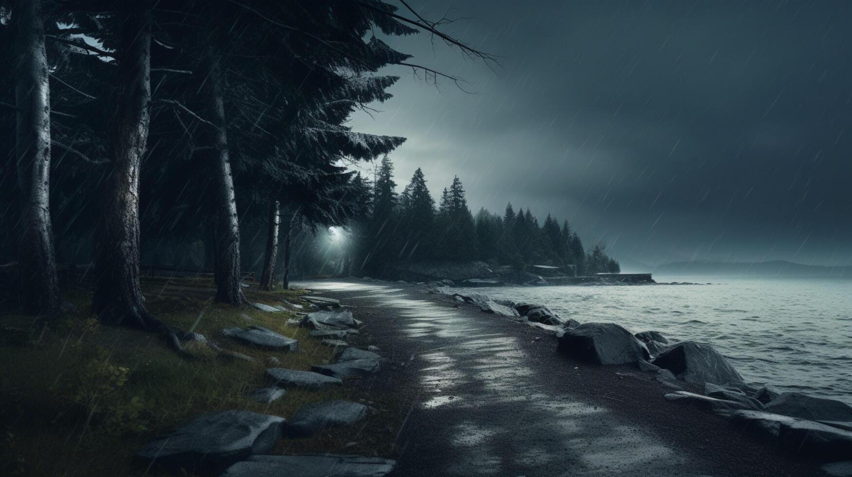 AI generated Rainy Coastal Beauty Background photo