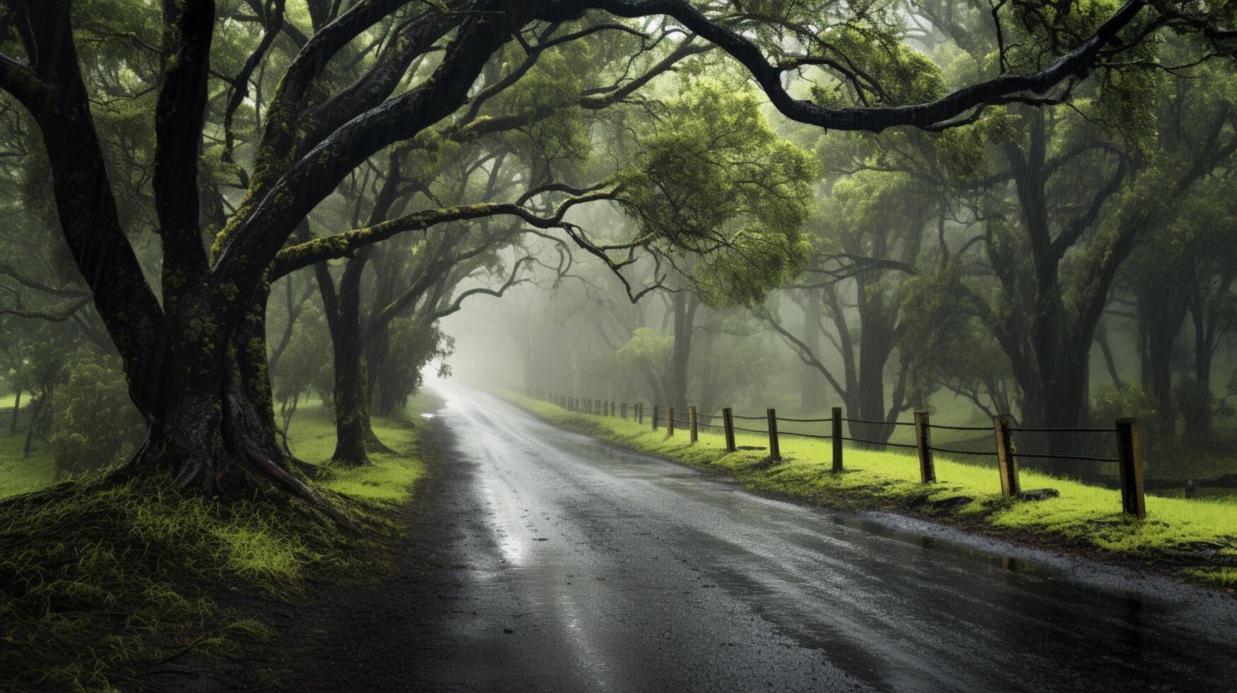 ai generado lluvioso país la carretera antecedentes foto