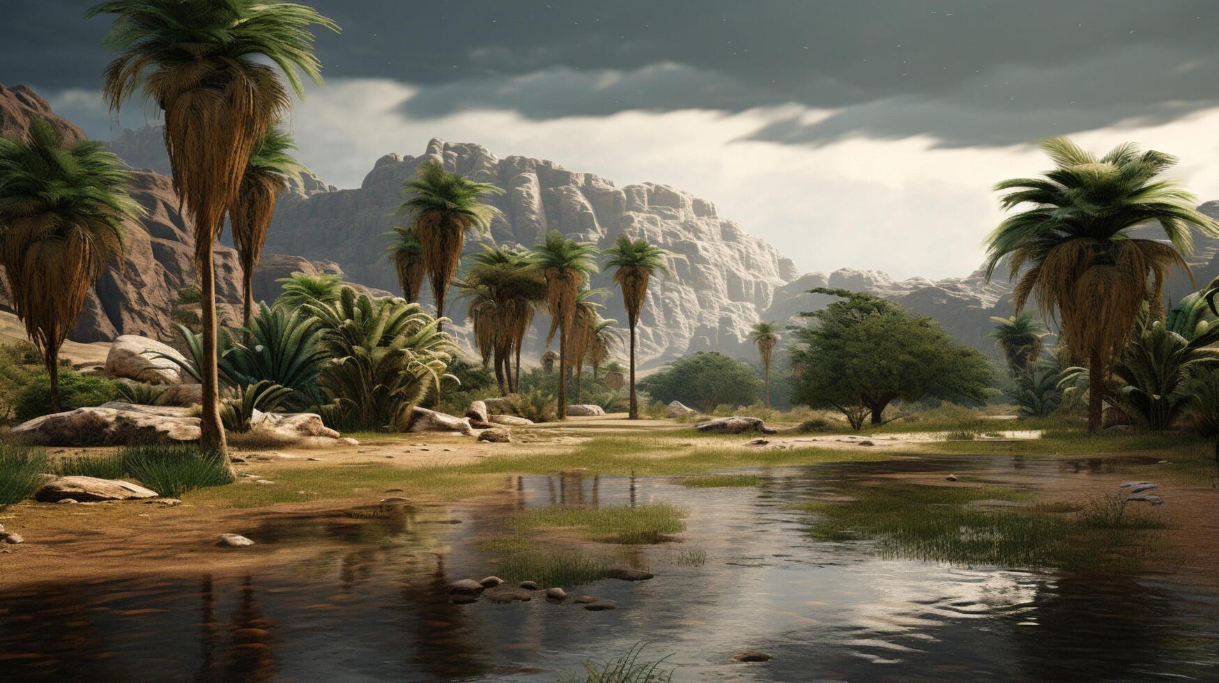 AI generated Rainy Desert Oasis Views Background photo