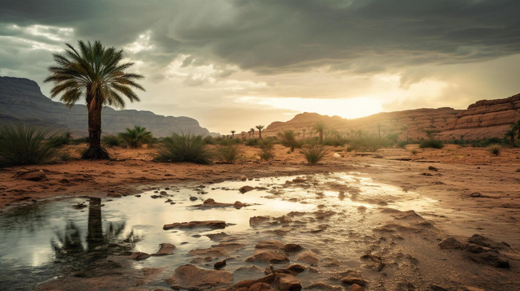 AI generated Rainy Desert Oasis Views Background photo