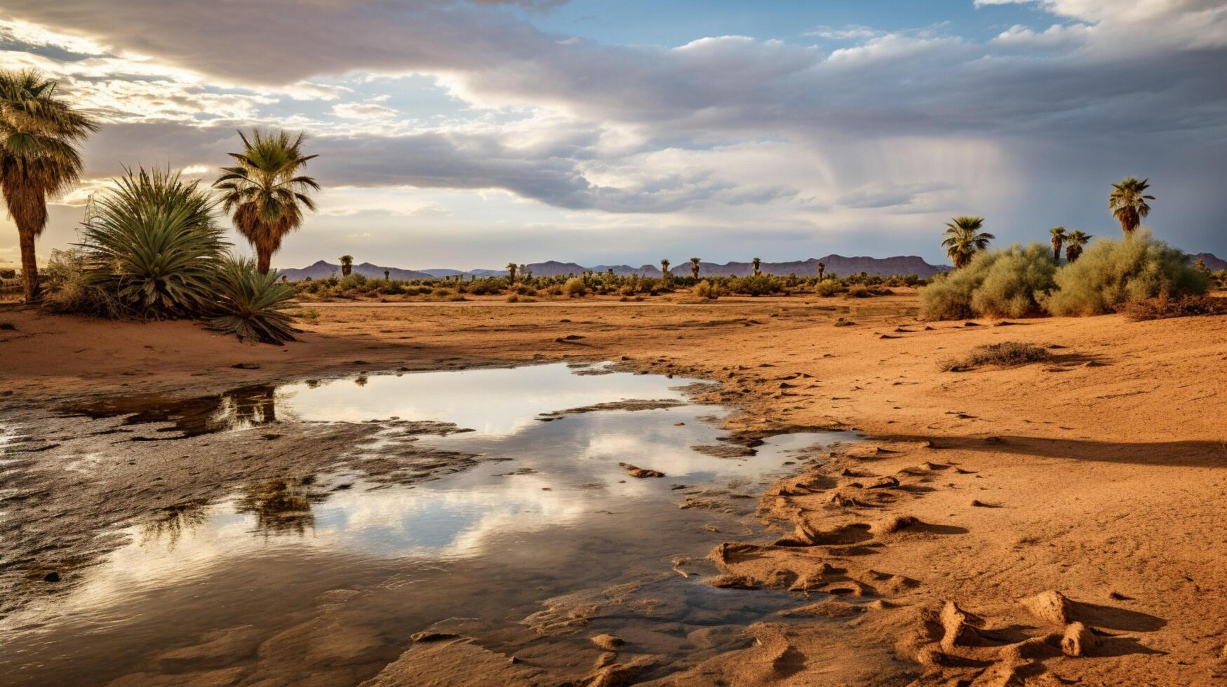 AI generated Rainy Desert Oasis Views Background photo