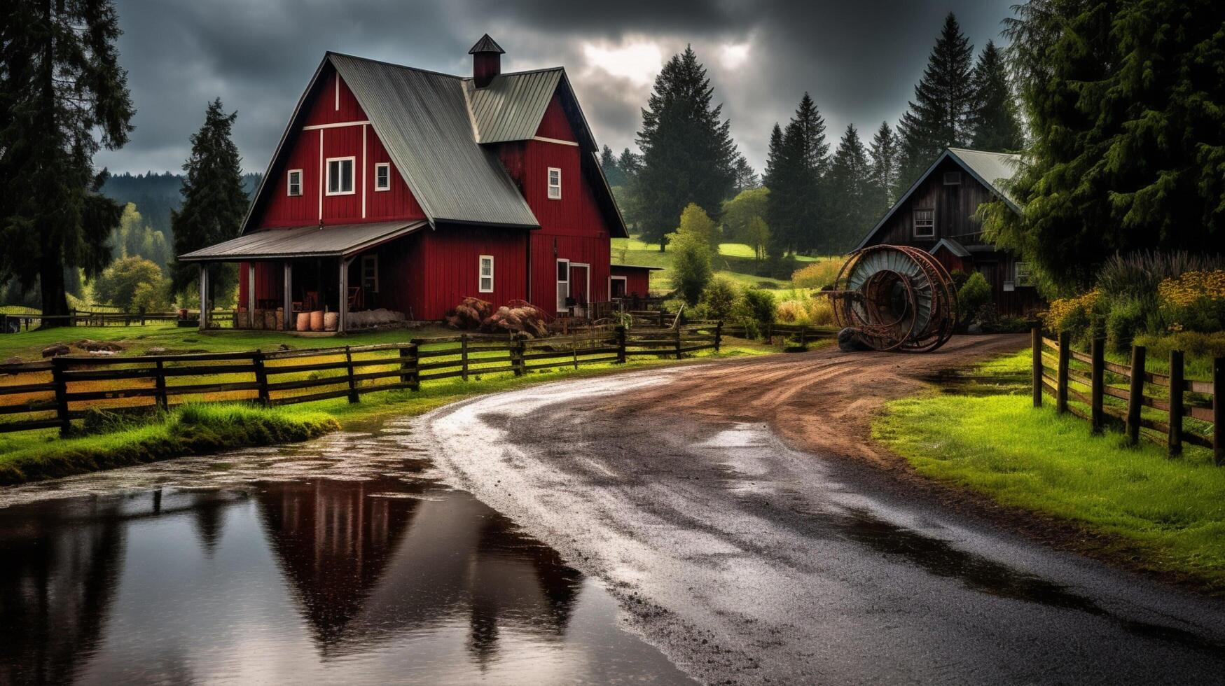 AI generated Rainy Farm Experiences Background photo