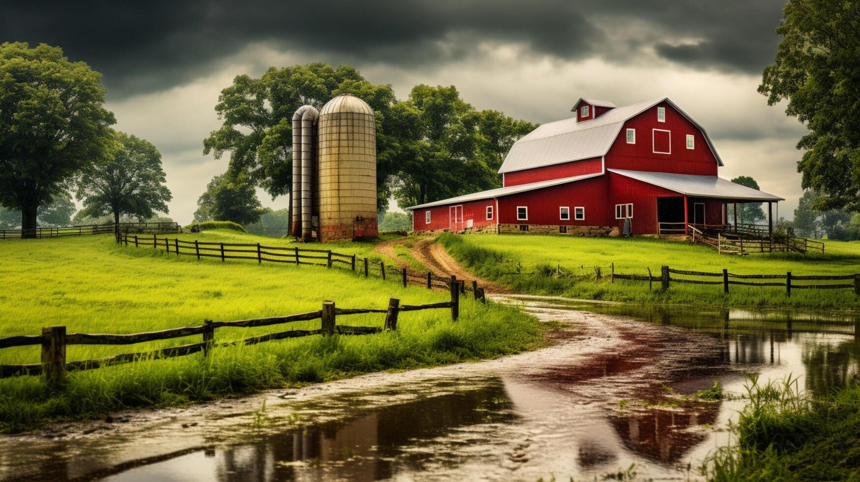 AI generated Rainy Farmstead Background photo