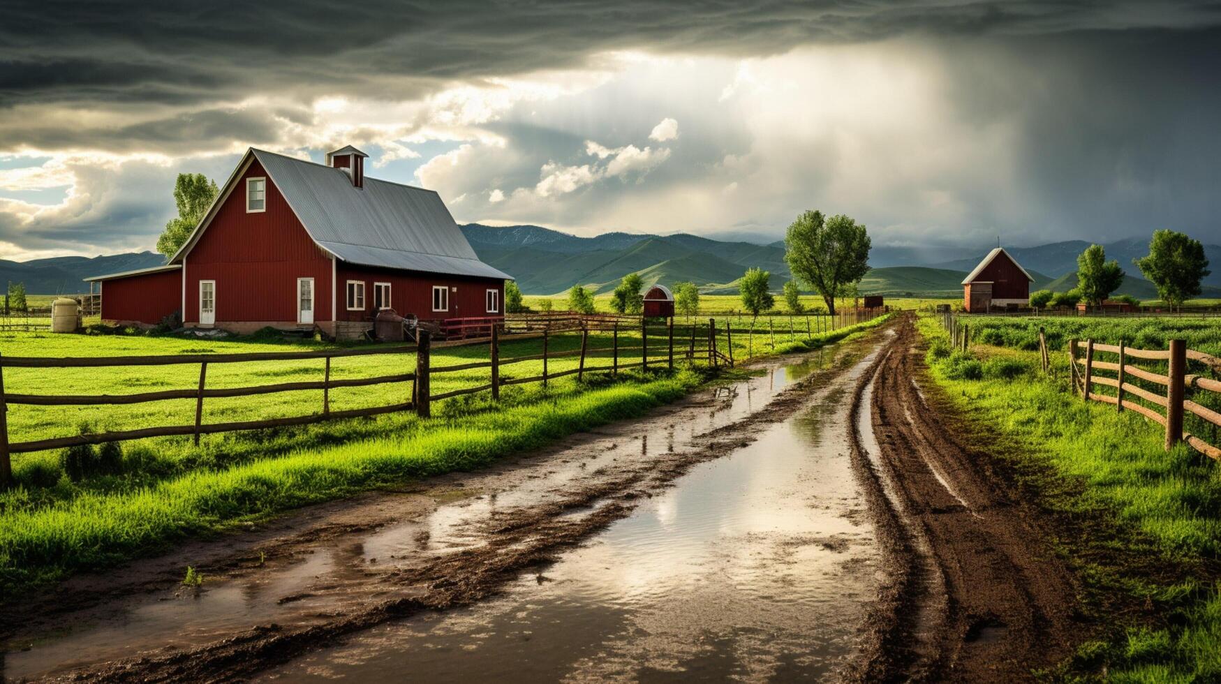 AI generated Rainy Farm Experiences Background photo