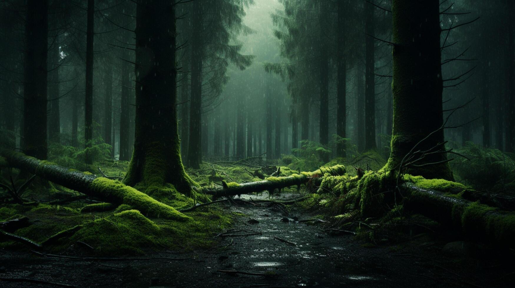 AI generated Rainy Forest Background photo