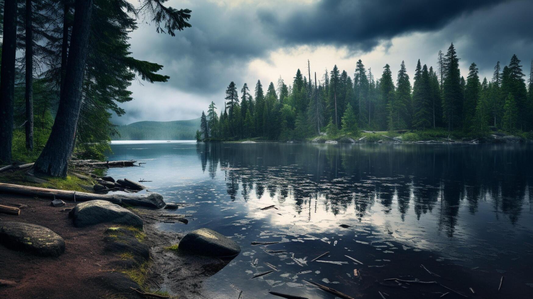 AI generated Rainy Lake Background photo