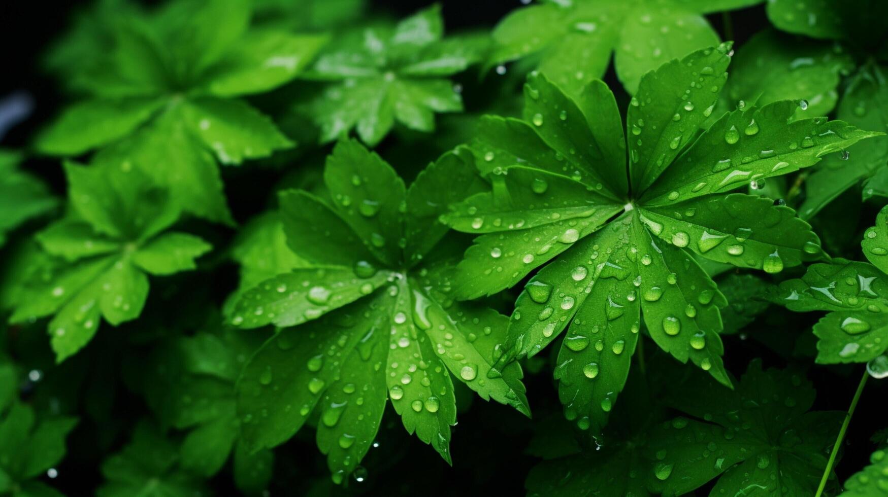 AI generated Rainy Leaves and Droplets Background photo