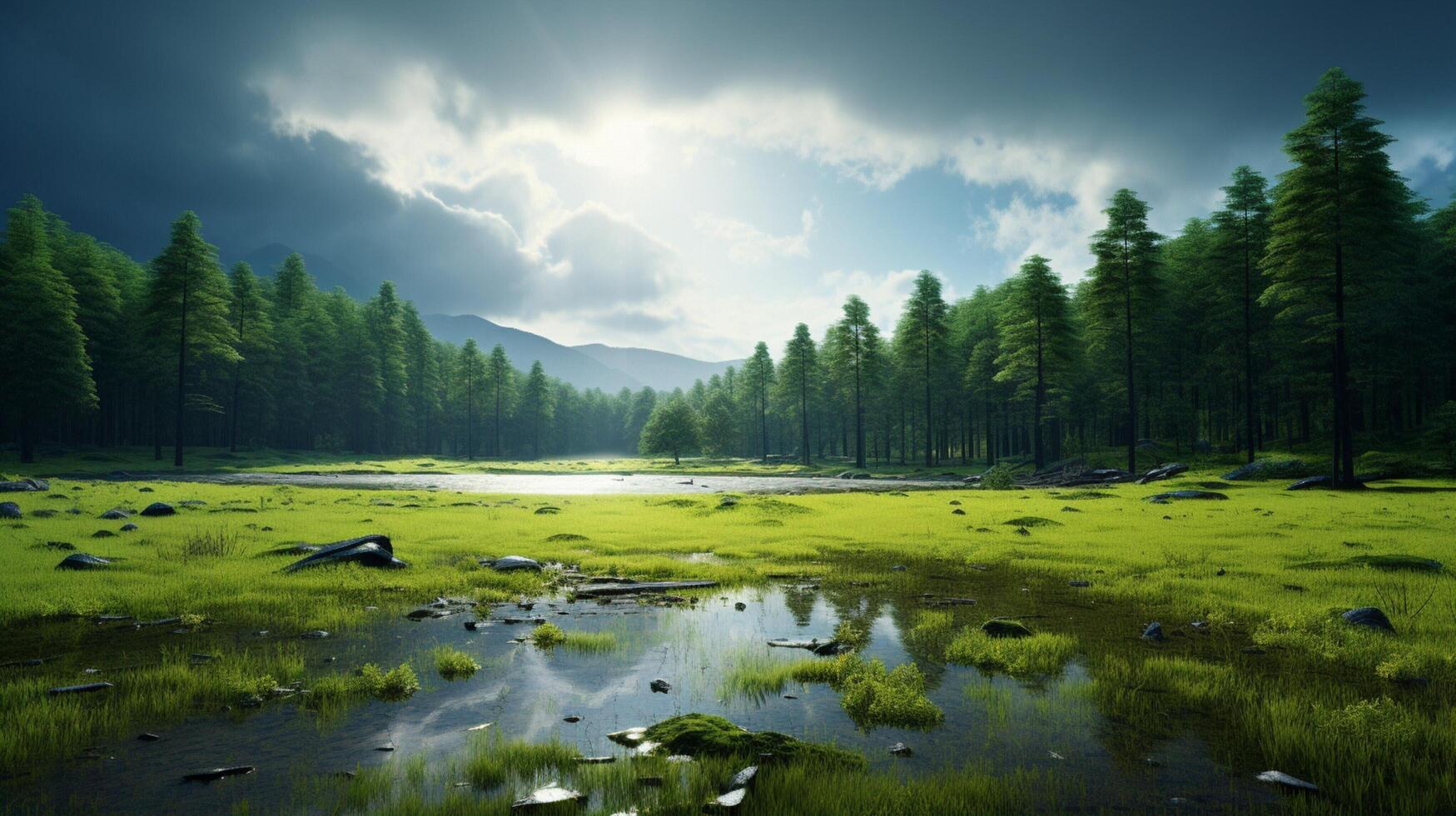 AI generated Rainy Meadow Background photo