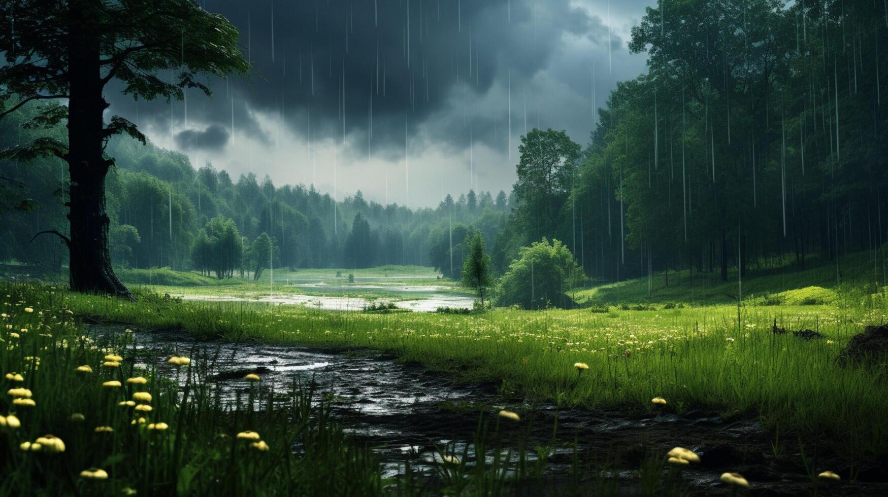 AI generated Rainy Meadow Views Background photo