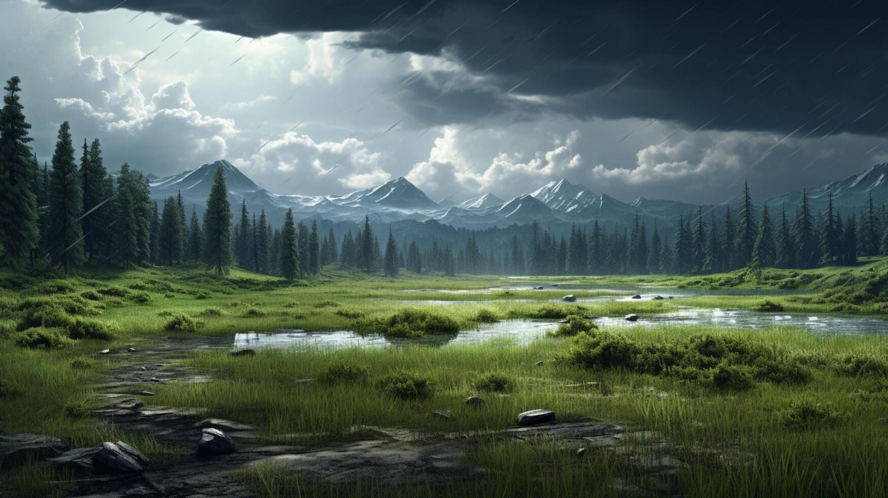 AI generated Rainy Meadow Views Background photo