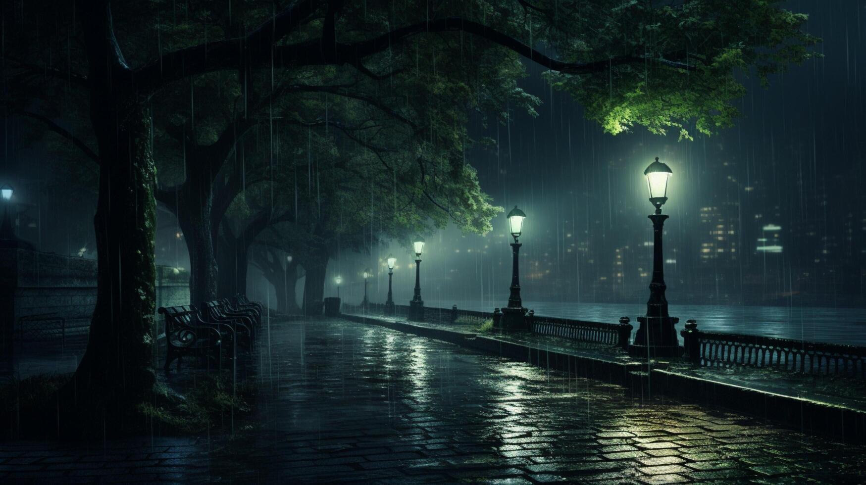 AI generated Rainy Night Enchantment Background photo