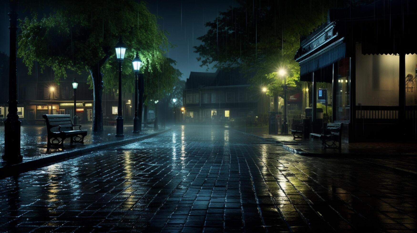 AI generated Rainy Nighttime Scene Background photo