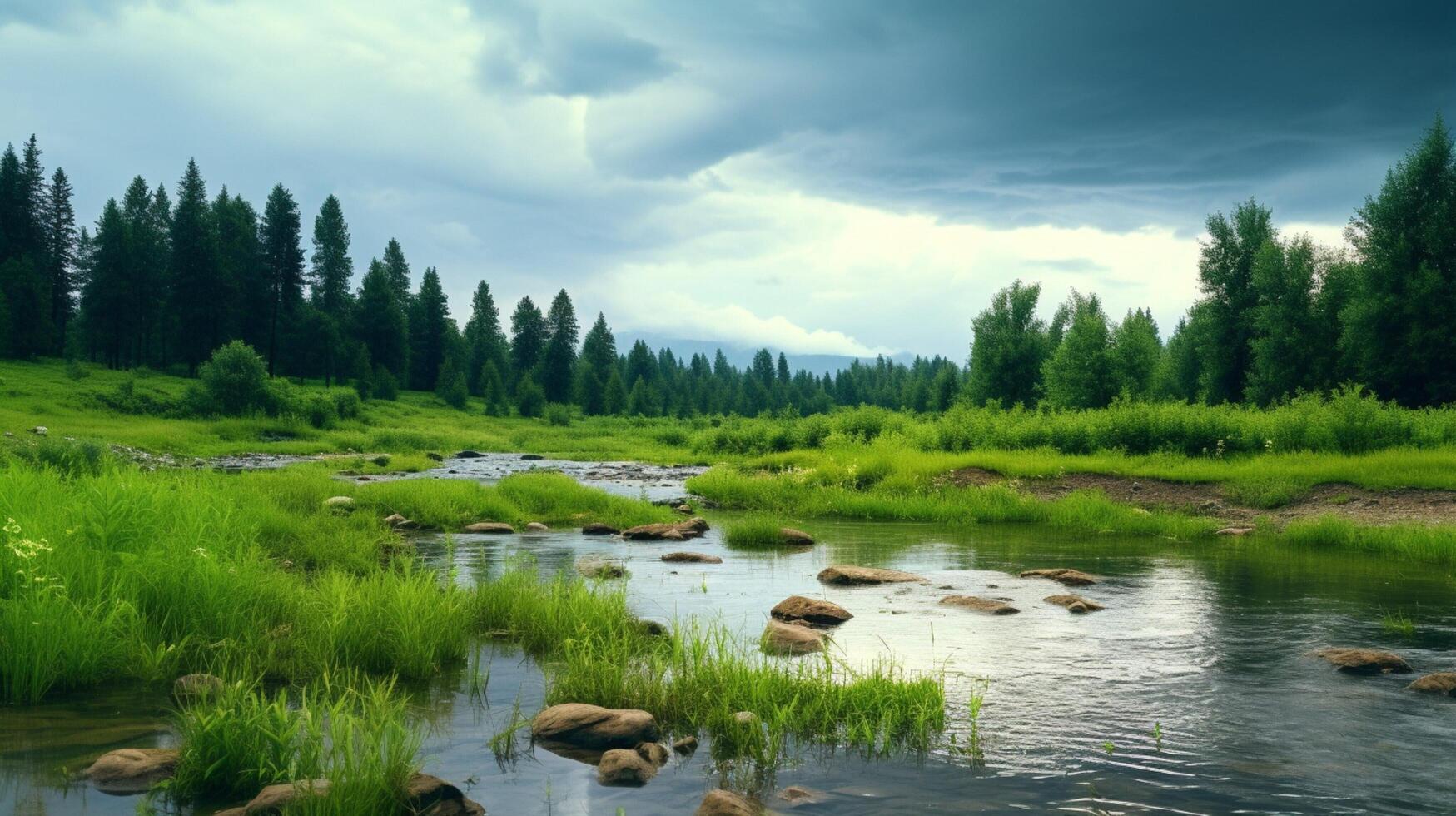 AI generated Rainy Riverbank Scene Background photo