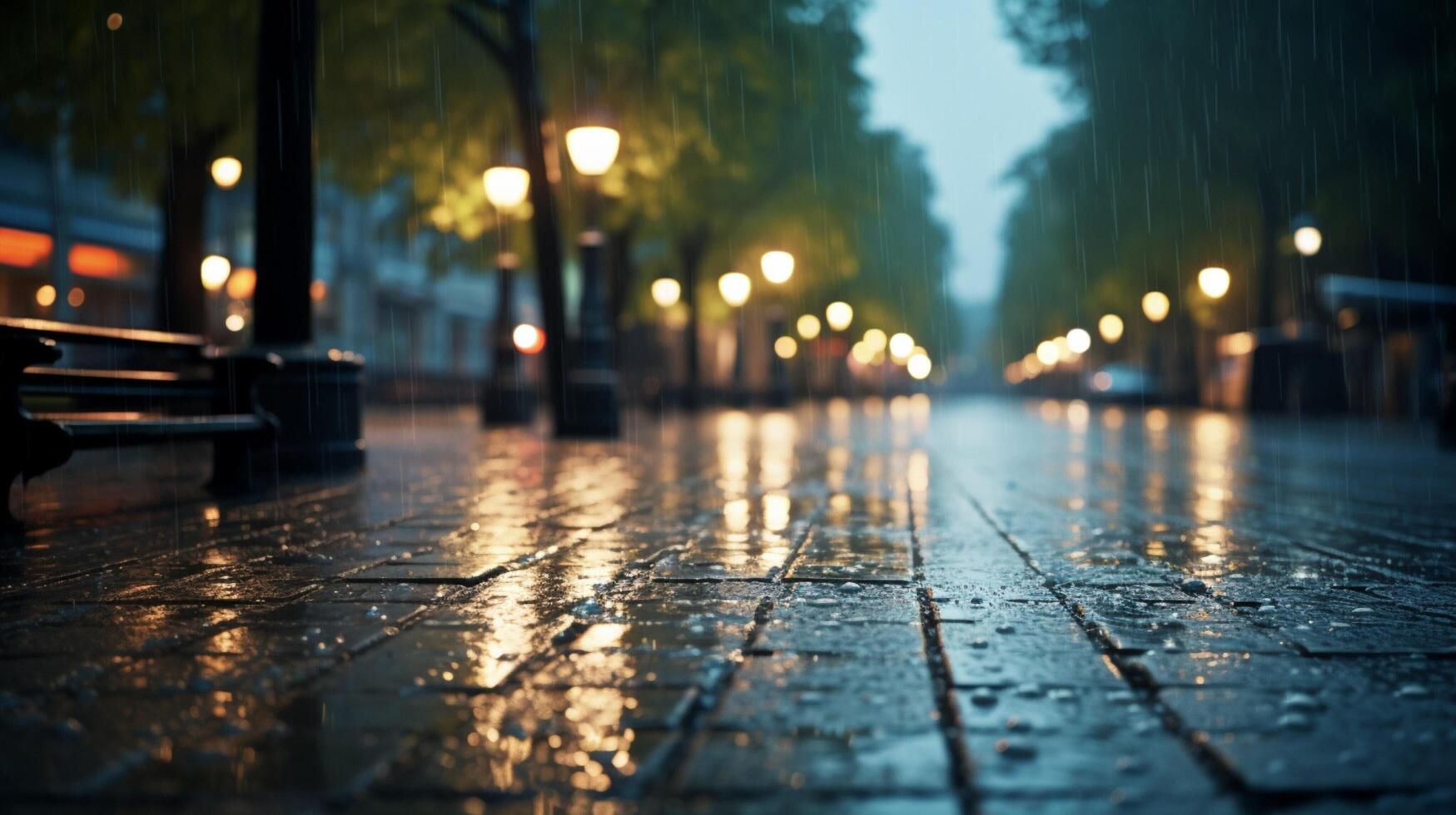 AI generated Rainy Sidewalk Background photo