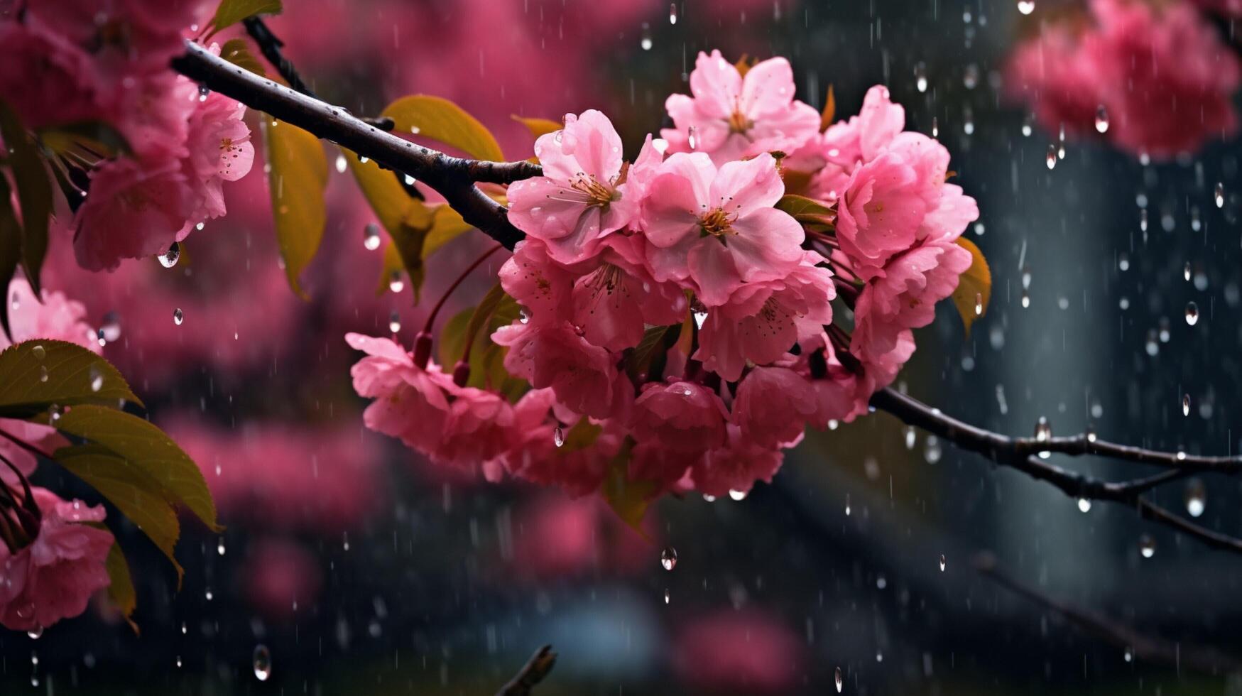 AI generated Rainy Spring Background photo