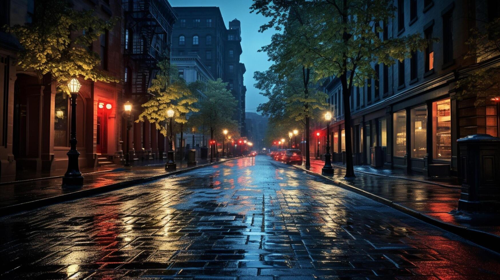 AI generated Rainy Urban Street Background photo
