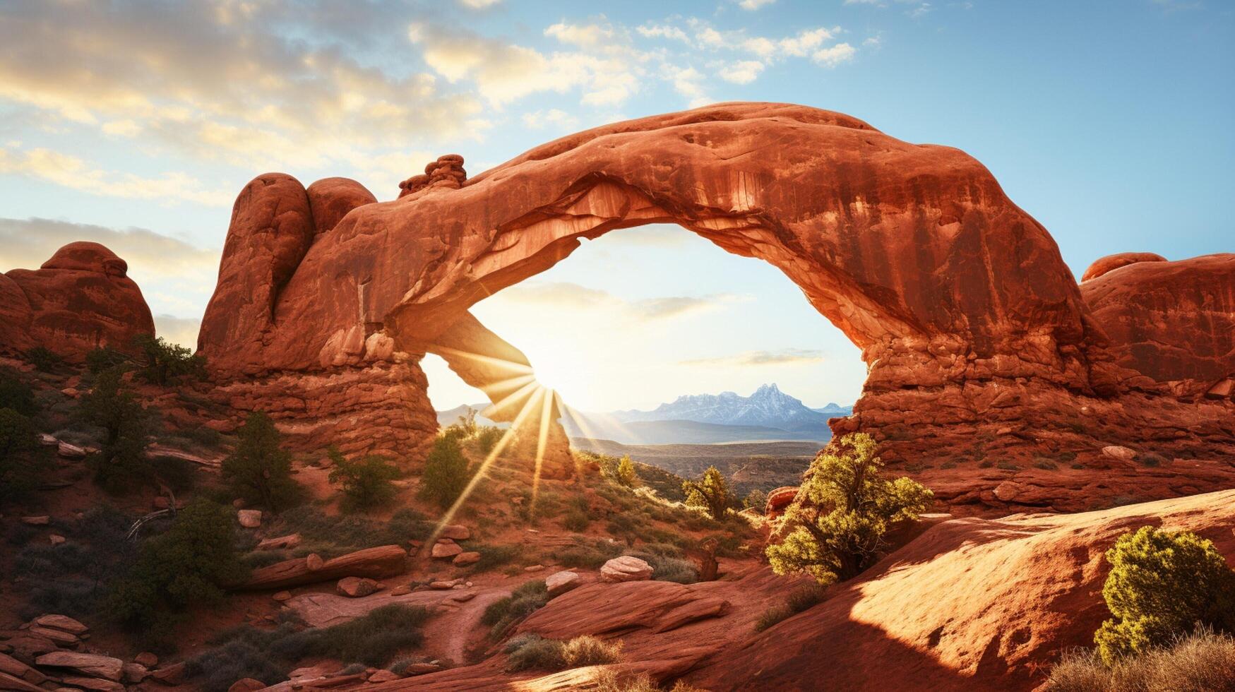 AI generated Red Rock Arches Nature Background photo