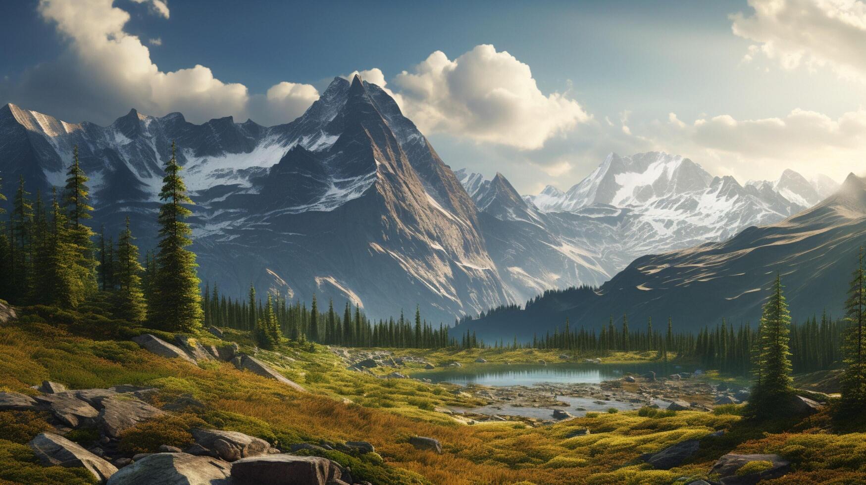 AI generated Rocky Mountain Landscape Background photo
