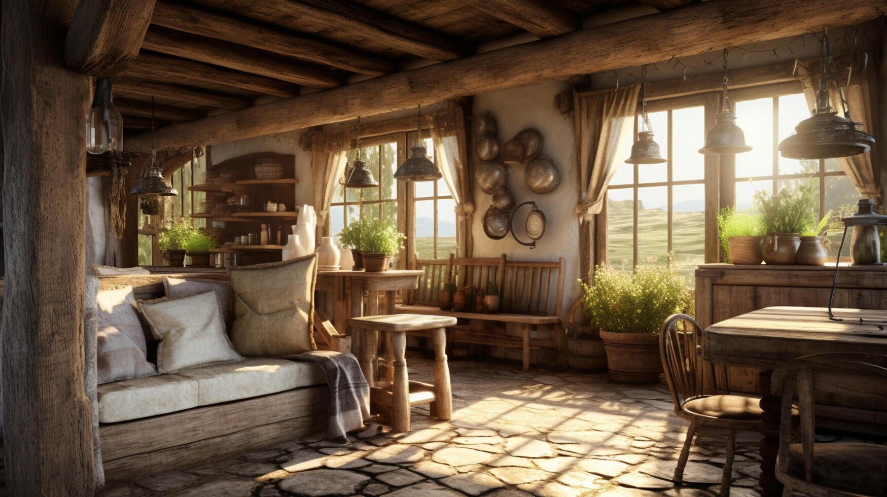 AI generated Rustic Farmhouse interior design photo