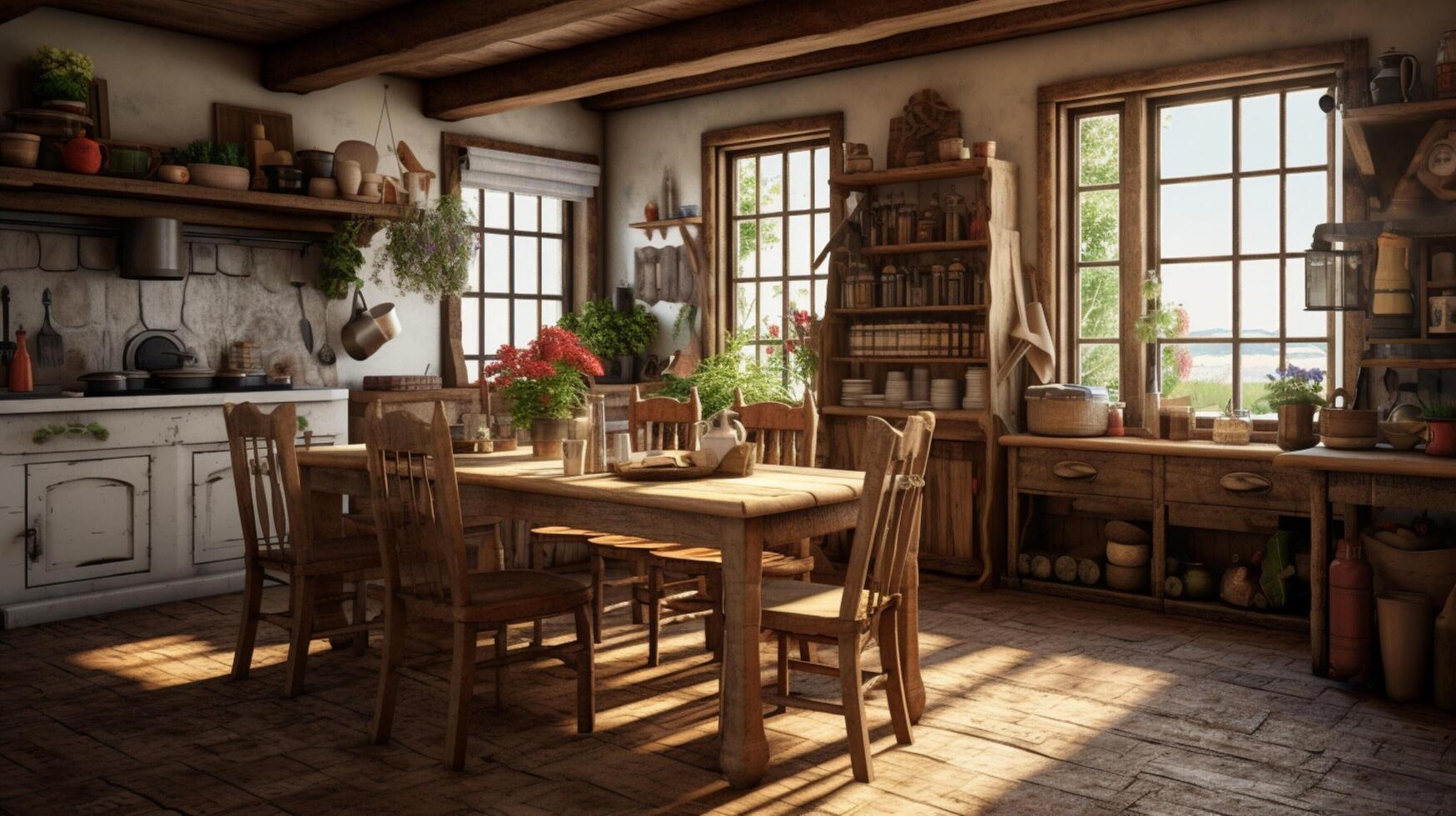 AI generated Rustic Farmhouse interior design photo