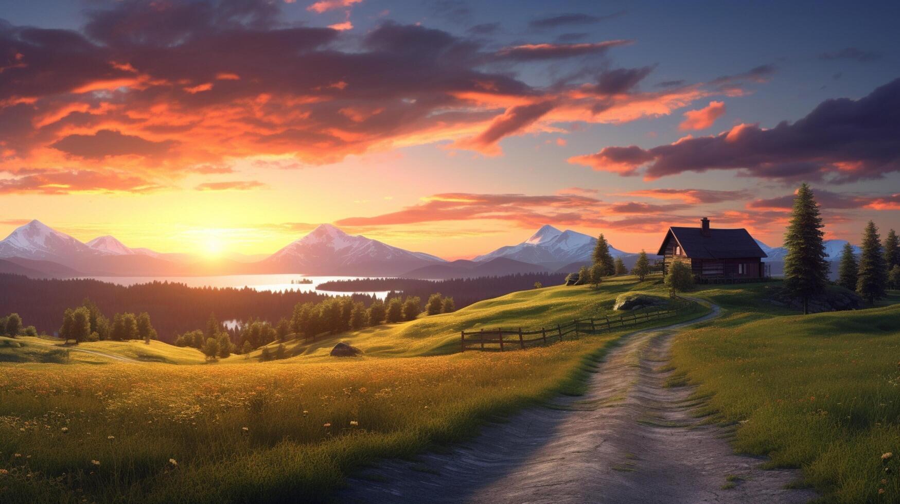 AI generated Rural Sunrise Background photo