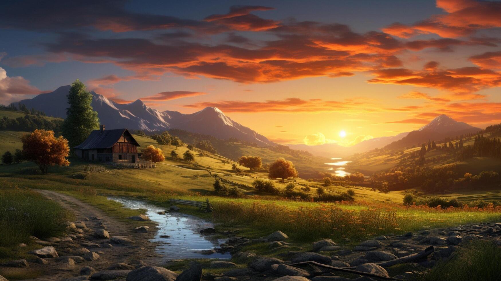 AI generated Rural Sunrise Background photo