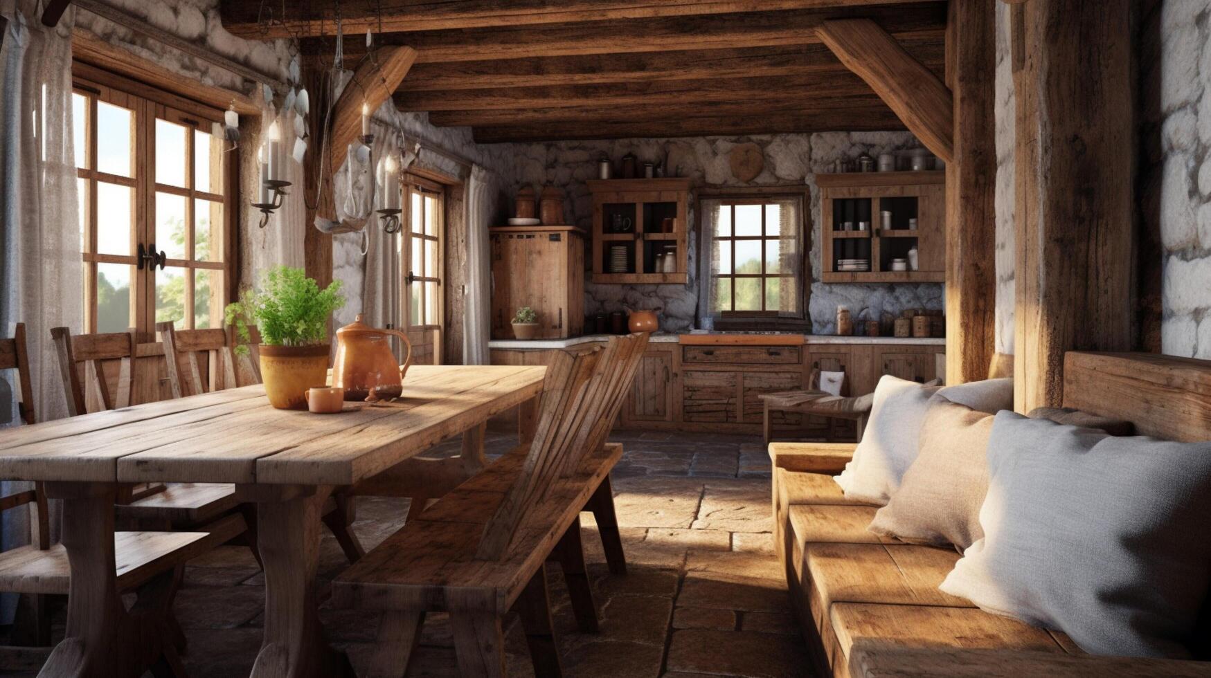 AI generated Rustic Farmhouse interior design photo