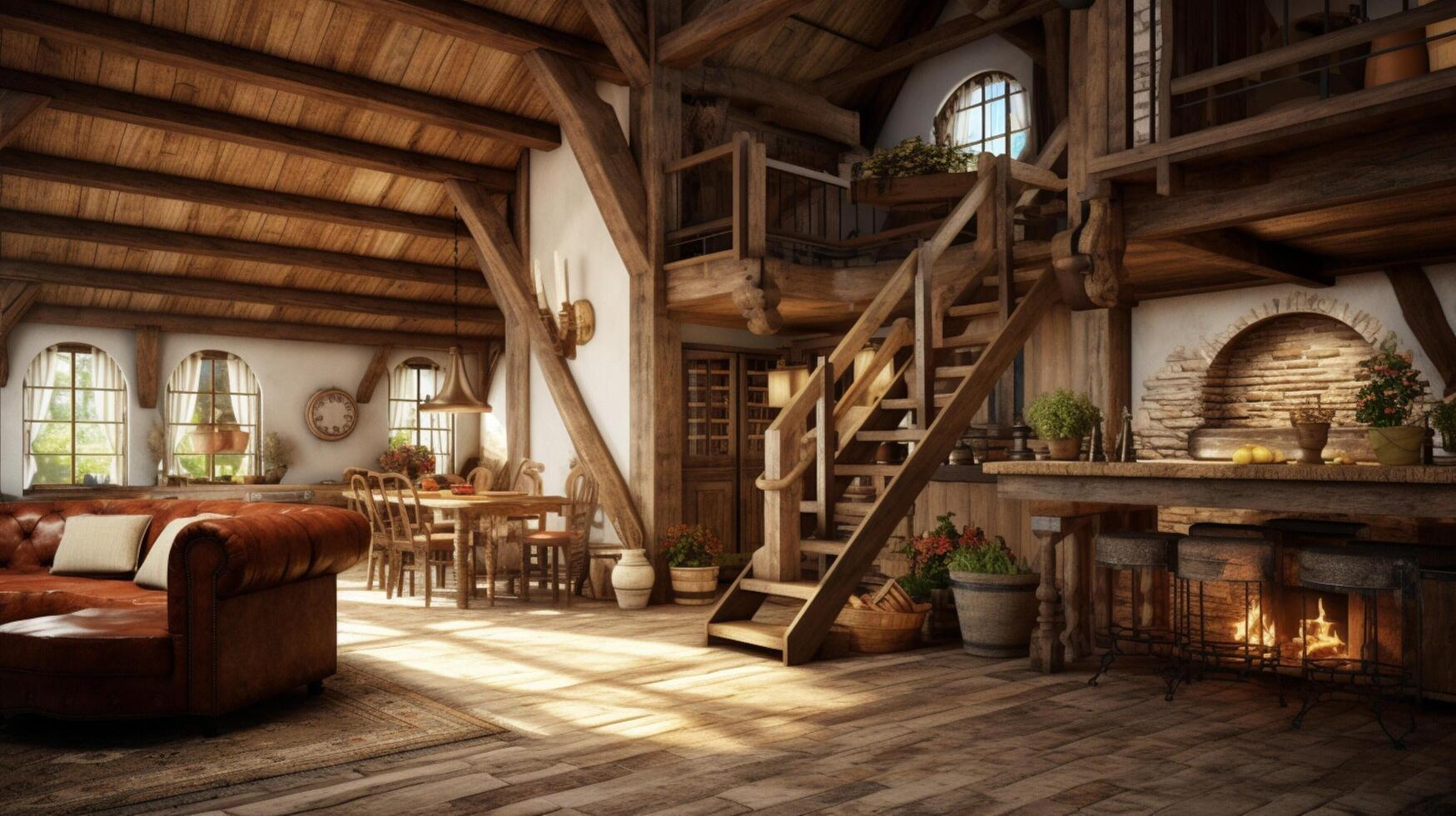 AI generated Rustic Farmhouse interior design photo