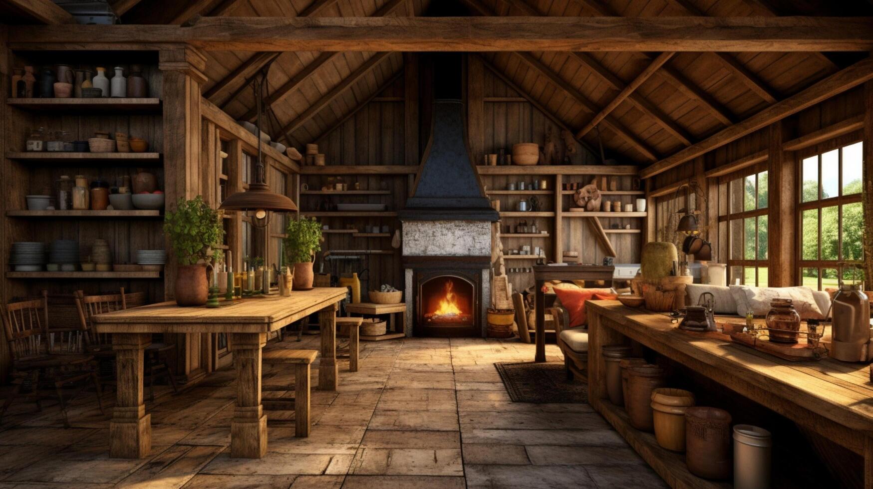 AI generated Rustic Farmhouse interior design photo