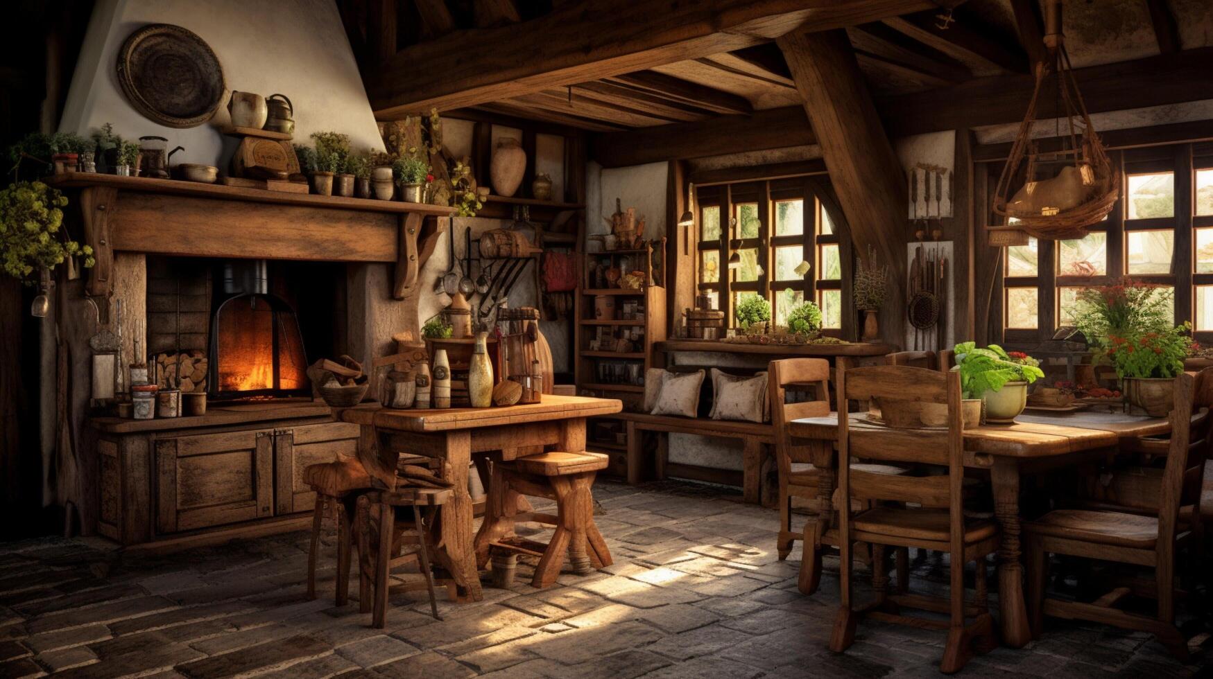 AI generated Rustic Farmhouse interior design photo