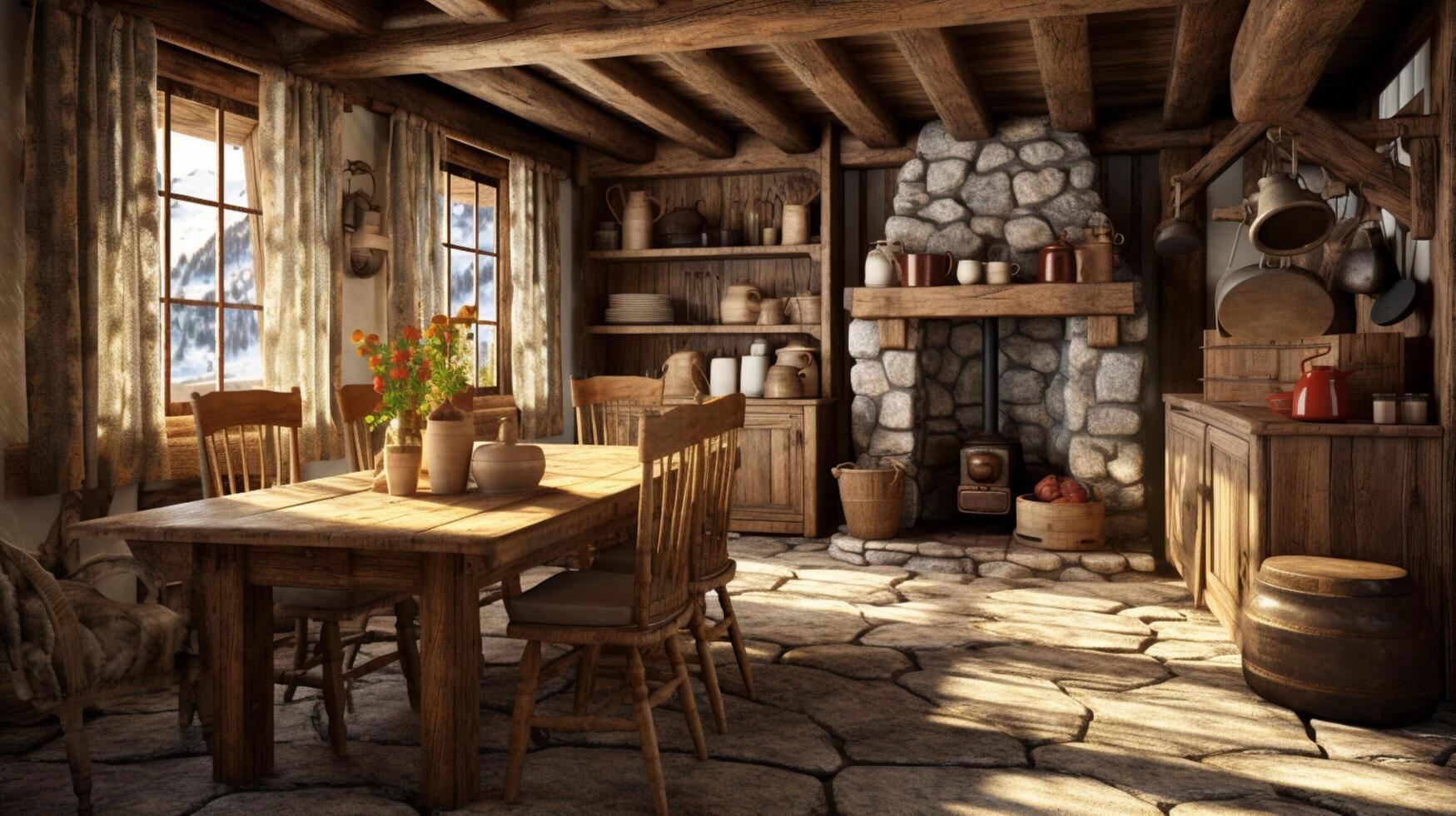 AI generated Rustic Farmhouse interior design photo