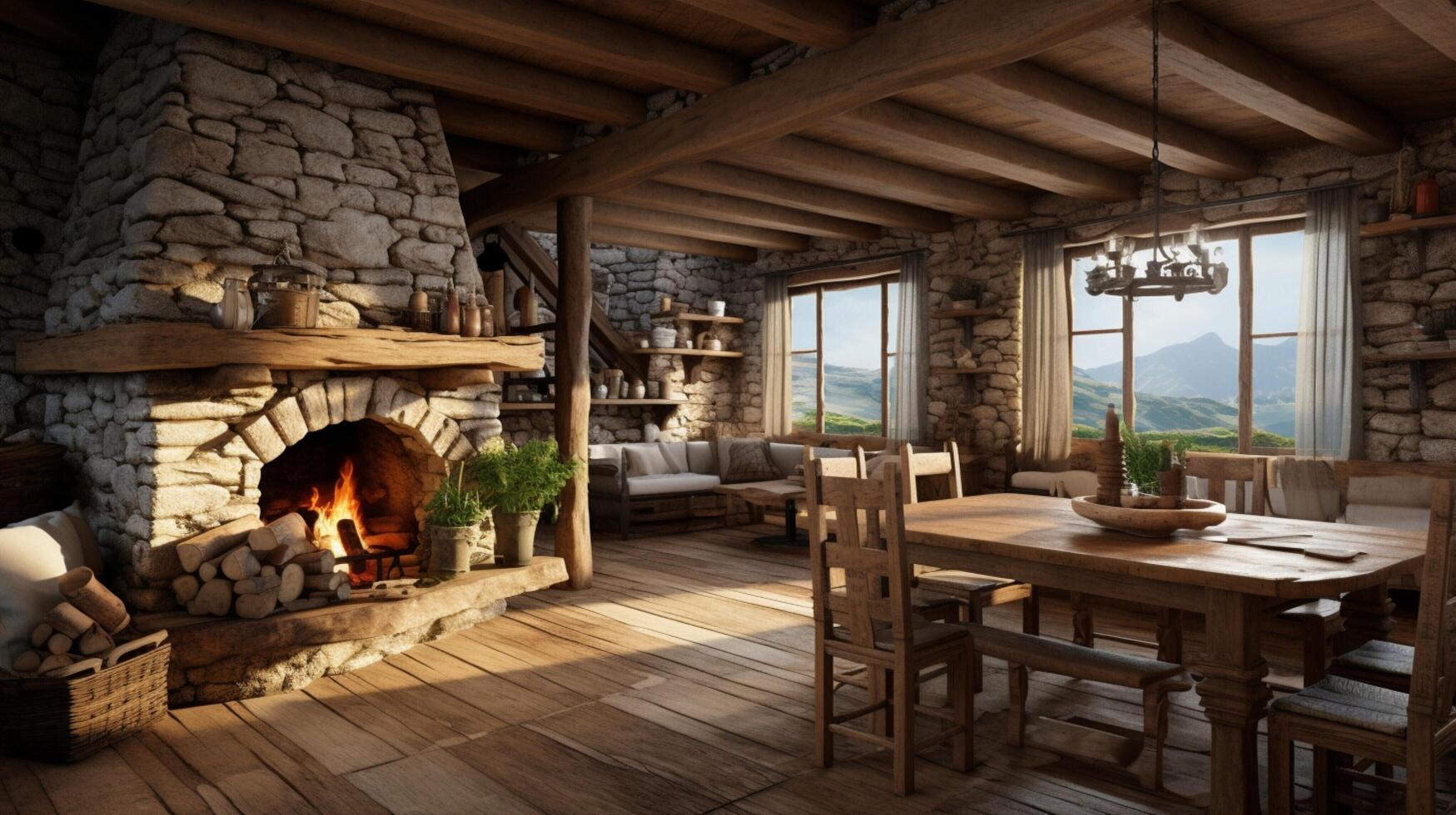 AI generated Rustic Farmhouse interior design photo