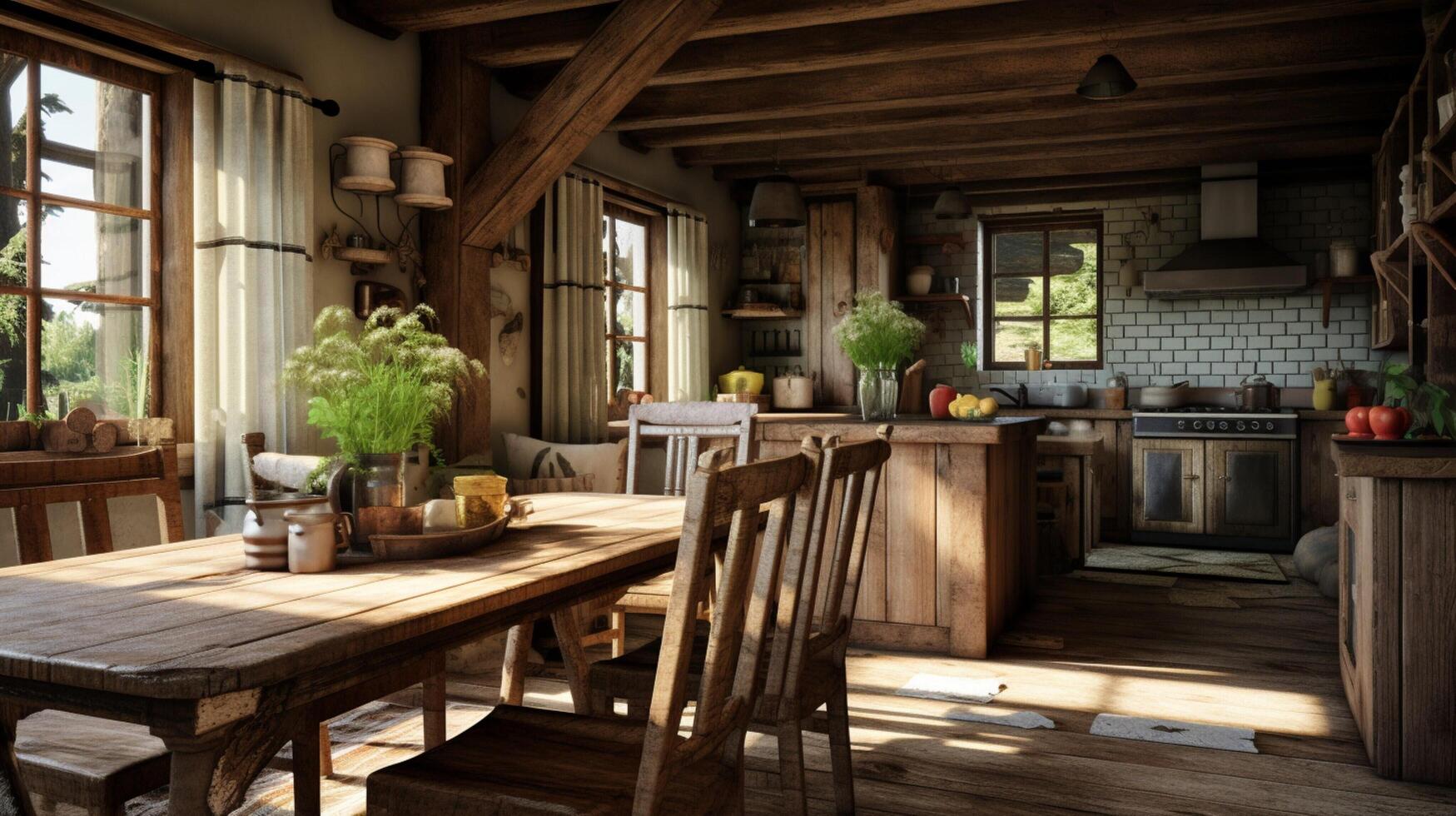 AI generated Rustic Farmhouse interior design photo