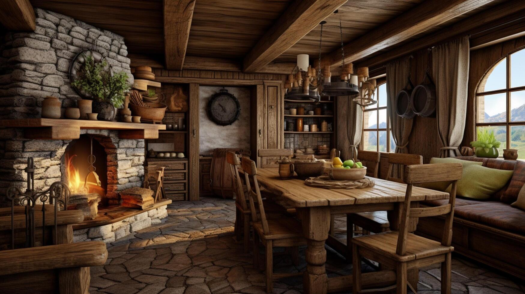 AI generated Rustic Farmhouse interior design photo