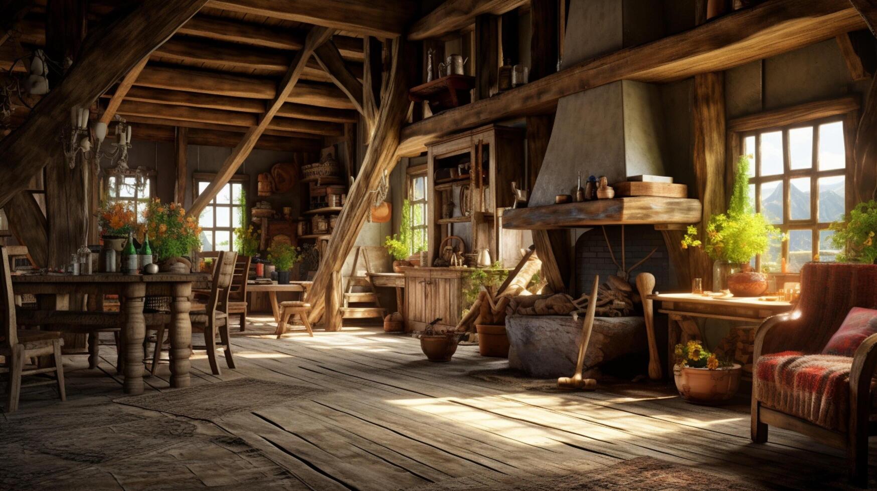 AI generated Rustic Farmhouse interior design photo