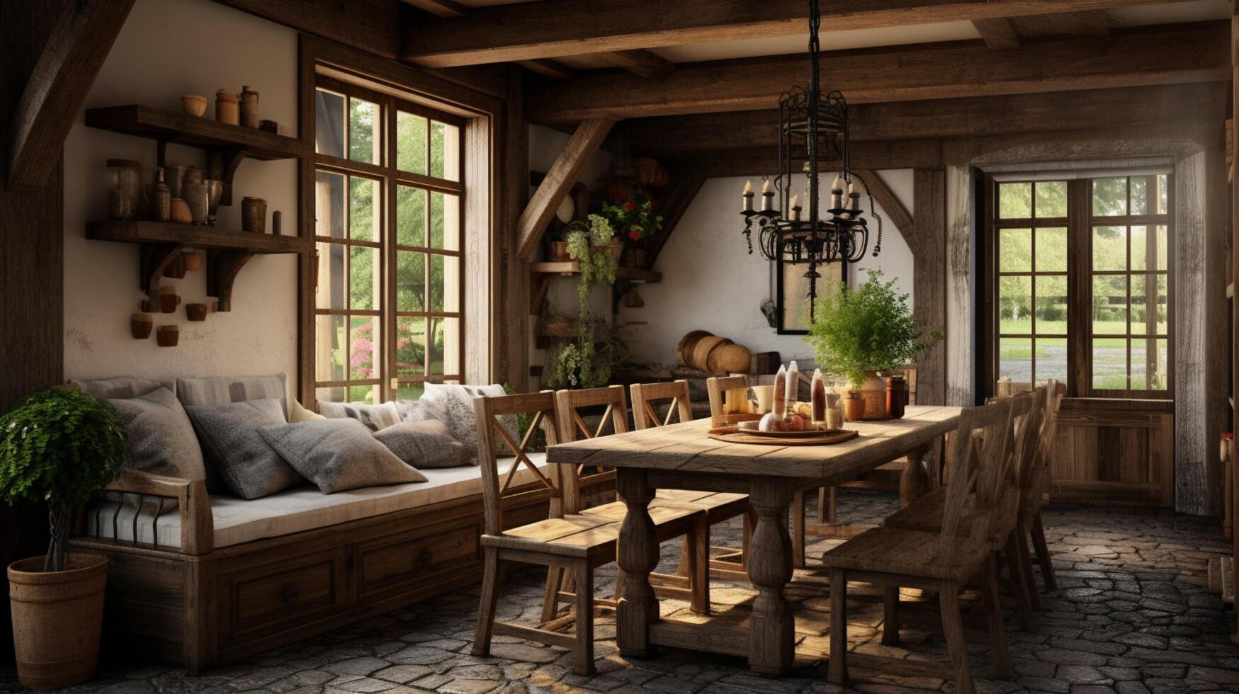 AI generated Rustic Farmhouse interior design photo