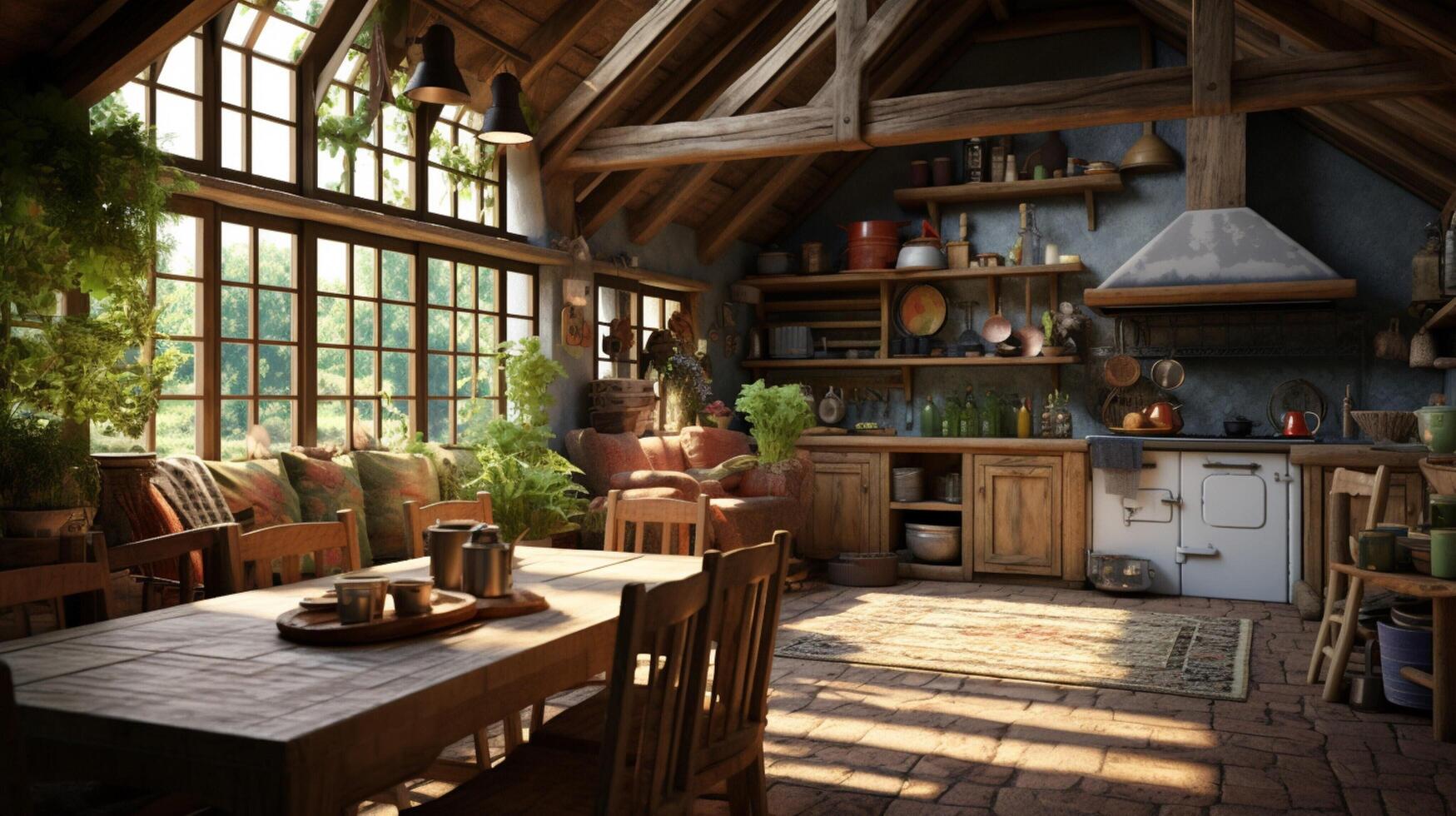 AI generated Rustic Farmhouse interior design photo