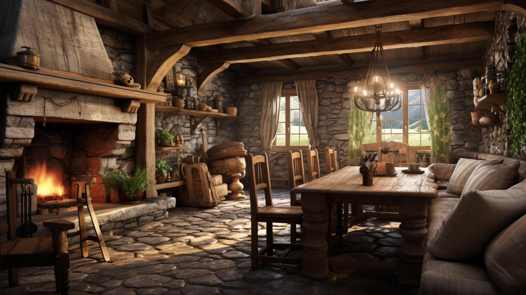 AI generated Rustic Farmhouse interior design photo