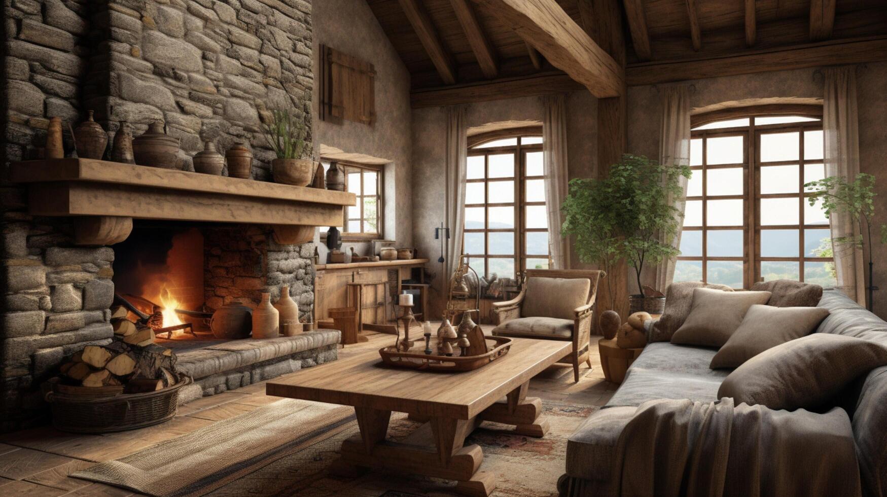 AI generated Rustic Farmhouse interior design photo