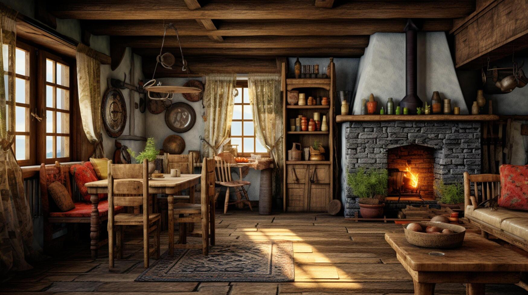 AI generated Rustic Farmhouse interior design photo