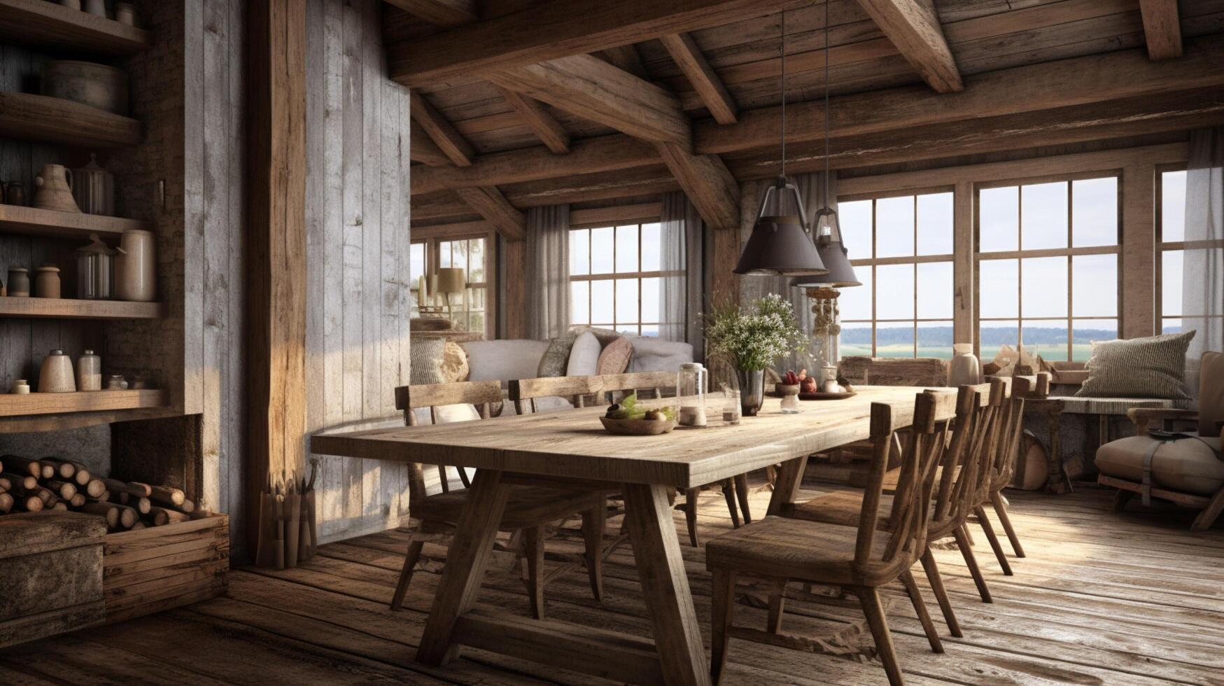 AI generated Rustic Farmhouse interior design photo