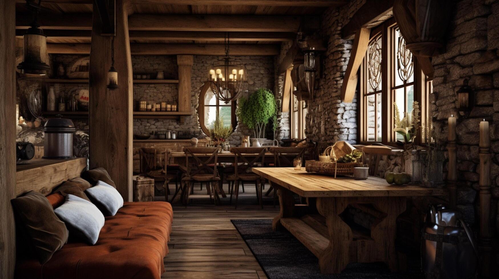 AI generated Rustic Farmhouse interior design photo