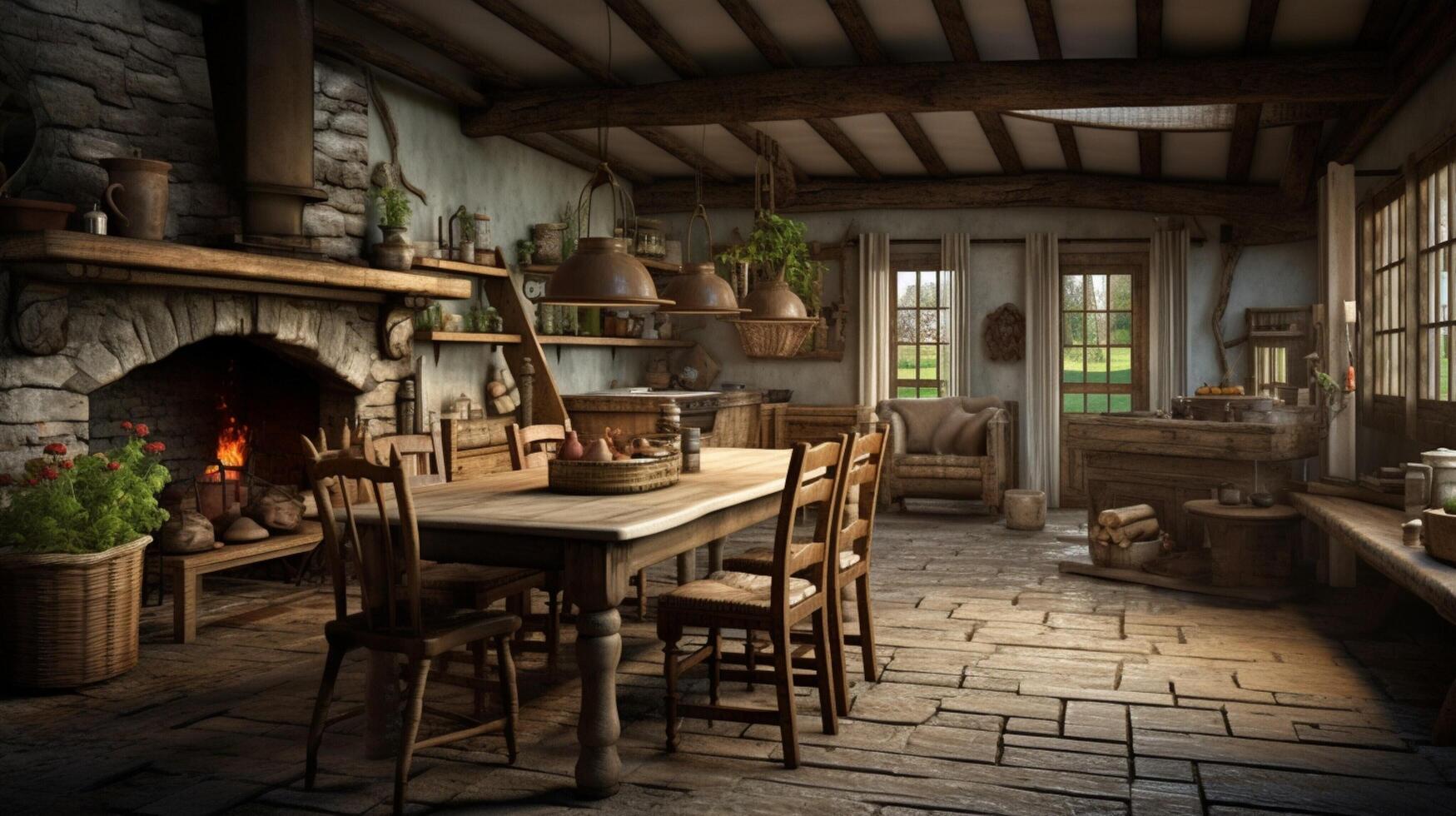 AI generated Rustic Farmhouse interior design photo